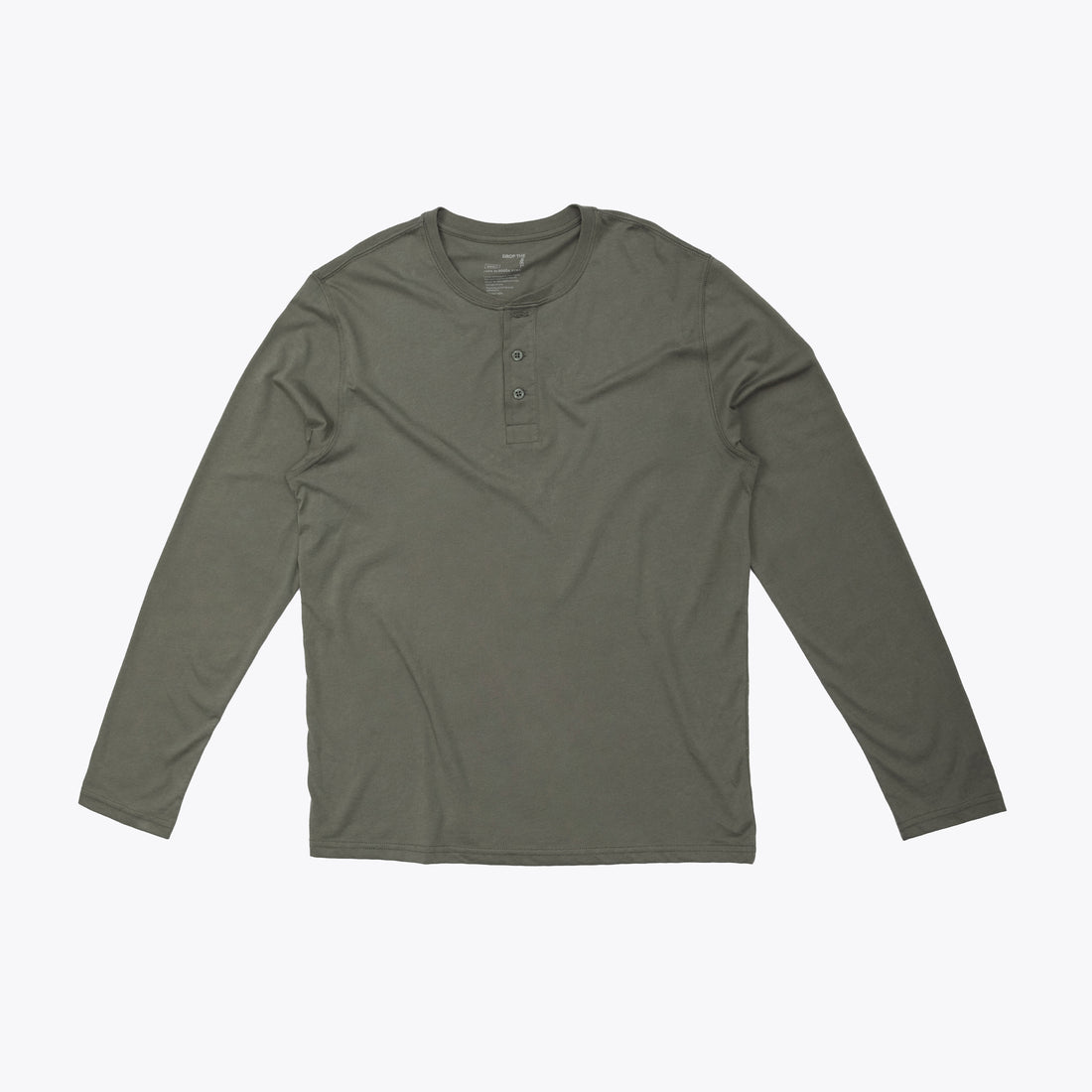 Polo verde olivo Henley manga larga de algodón Pima, vista frontal
