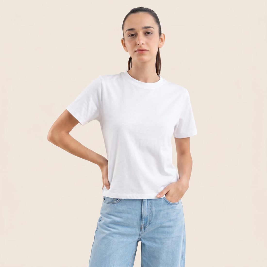 polo boxy fit blanco mujer