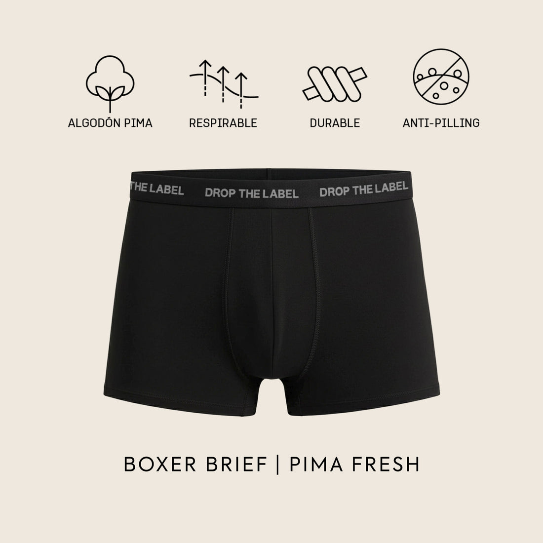 Boxer brief hombre negro algodón pima