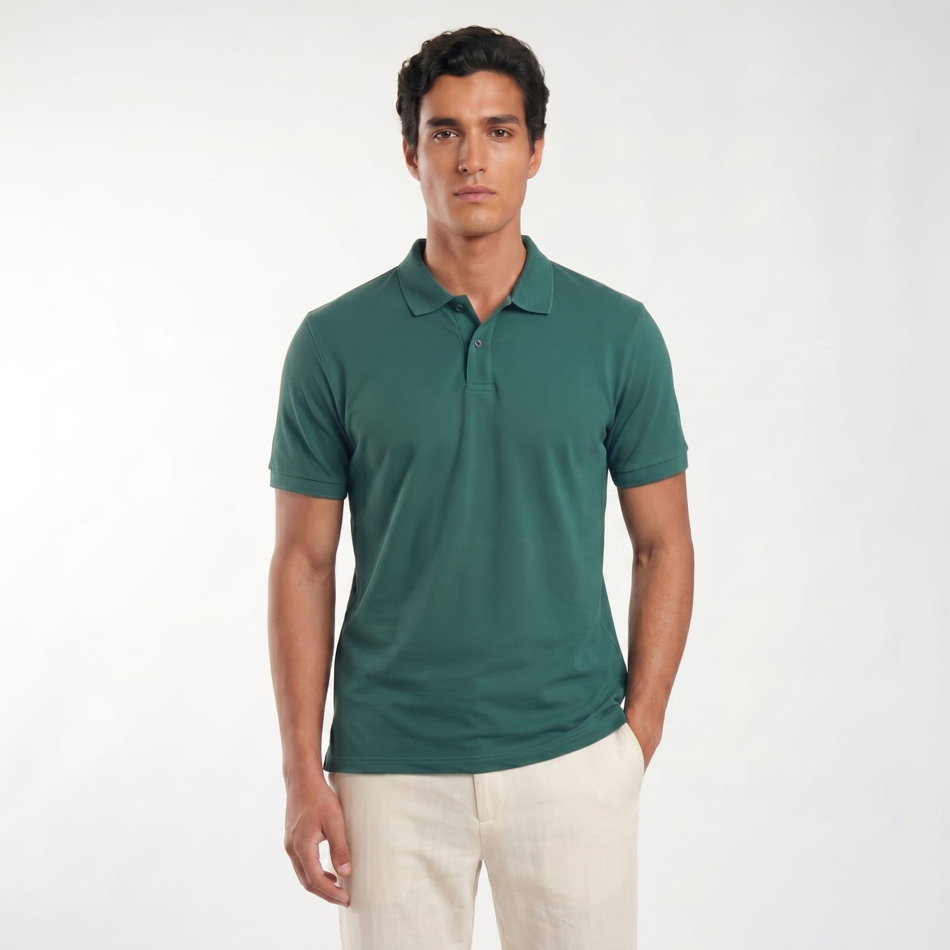polo cuello camisero verde esmeralda algodon pima peru