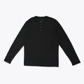 Polo negro Henley manga larga de algodón Pima, cuello panadero, vista frontal